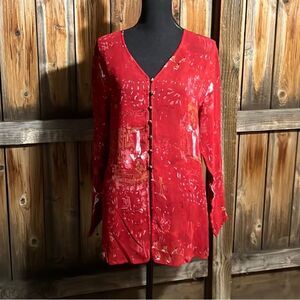 Newport News vintage top/blouse career red black sheer 12